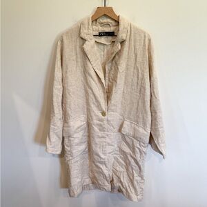 Zara Oversized Linen-Blend Flexible Blazer Jacket
